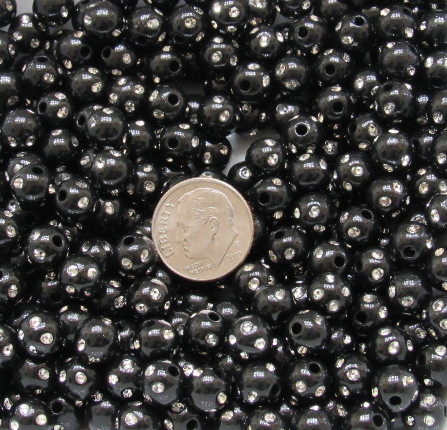 10mm Black Bubblegum Rhinestone Beads, Bubblegum Beads, Chunky Bling Beads, Gumball Beads Chunky Necklace Beads, Rhinestone look Beads