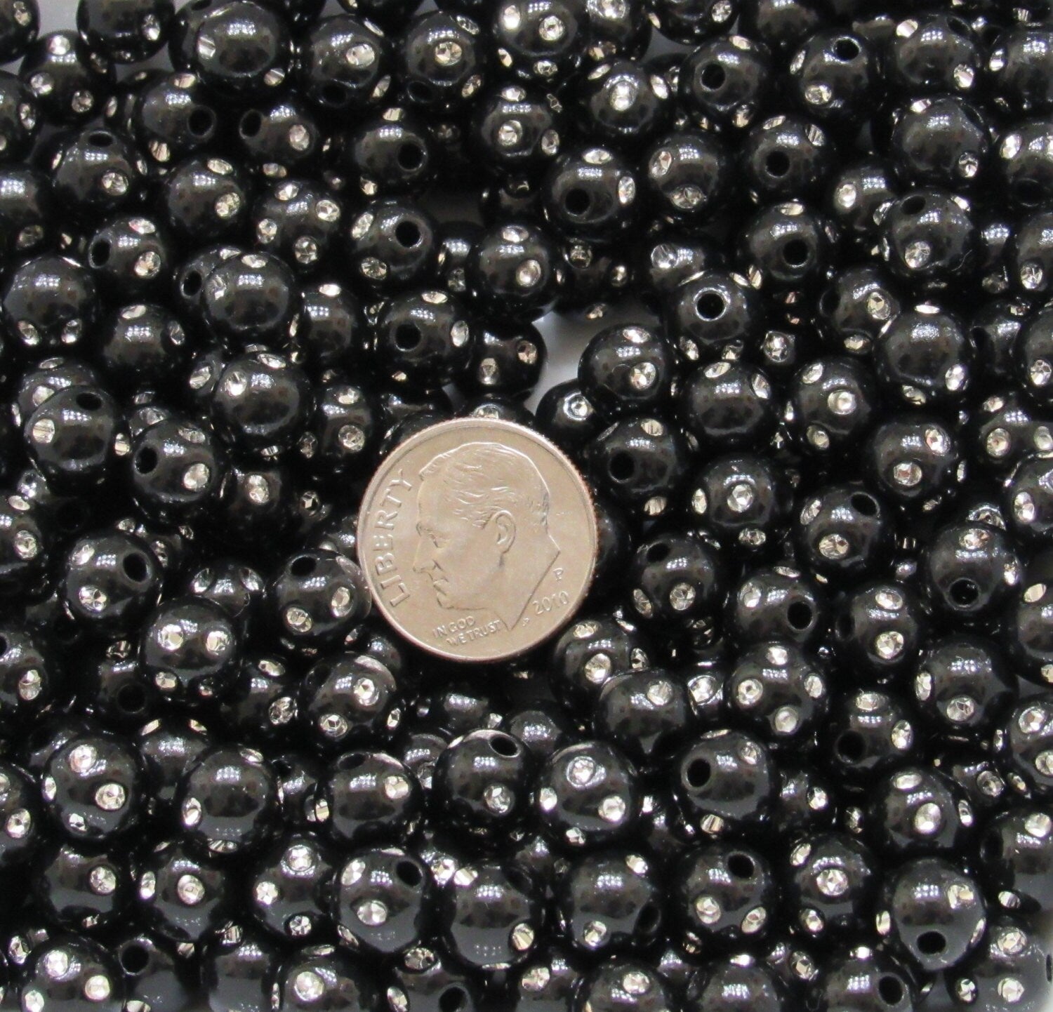 10mm Black Bubblegum Rhinestone Beads, Bubblegum Beads, Chunky Bling Beads, Gumball Beads Chunky Necklace Beads, Rhinestone look Beads