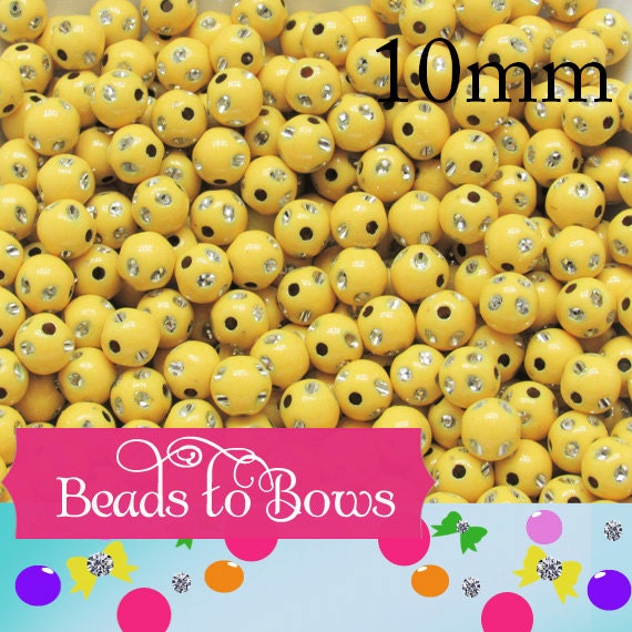 10mm Yellow Bubblegum Rhinestone Beads, Bubblegum Beads, Chunky Bling Beads, Gumball Beads Chunky Necklace Beads, Rhinestone look Beads