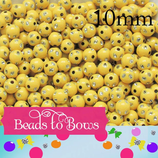 10mm Yellow Bubblegum Rhinestone Beads, Bubblegum Beads, Chunky Bling Beads, Gumball Beads Chunky Necklace Beads, Rhinestone look Beads