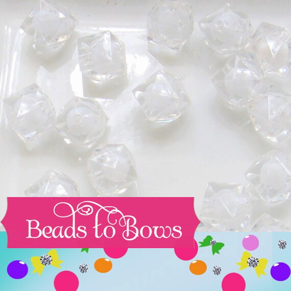 50 Ct. for 1.99 White cubed Bead in a Bead, Bubblegum Bead, Chunky Beads, Faceted Bead, Transparent Cube Beads, Kawaii Bead Supply