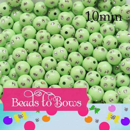 10mm Light Green Bubblegum Rhinestone Bead, Bubblegum Bead, Chunky Bling Bead, Gumball Bead Chunky Necklace Bead, Rhinestone look Beads