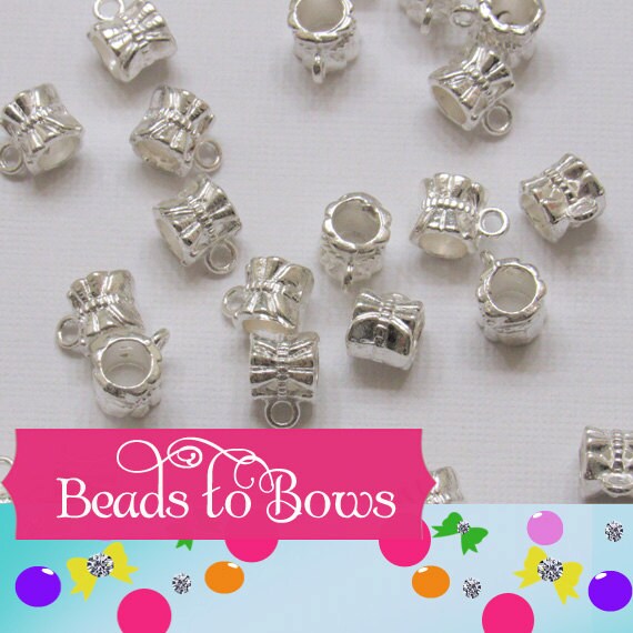 QTY 20 Silver European Charm Hanger 11mm X 7mm used for dangling charms, fits most charm braclets, inner Diameter of 5mm.  Charm bead holder
