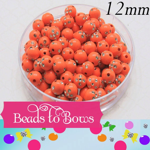 12mm Orange Bling Bubblegum beads, Chunky Necklace Supply Beads, Acrylic Beads, Gumball Beads, bubblegum Beads, Jewelry Supply, Gumballs