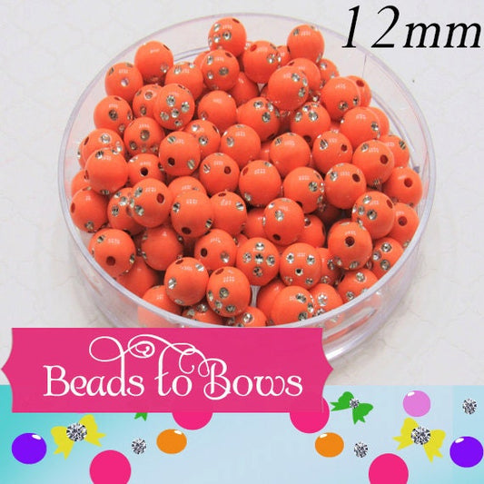 12mm Orange Bling Bubblegum beads, Chunky Necklace Supply Beads, Acrylic Beads, Gumball Beads, bubblegum Beads, Jewelry Supply, Gumballs