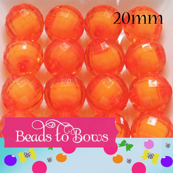 20mm Orange Bead In A Bead, Bubblegum Beads, Faceted Chunky Beads, Transparent Bubblegum Bead, Chunky Necklace Supply Bead, Jewelry Bead