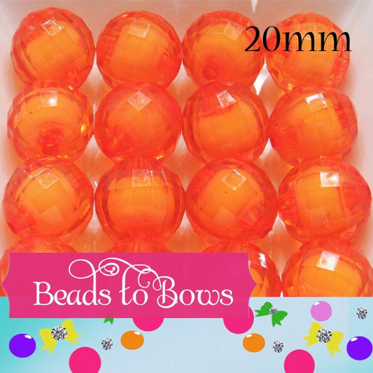 20mm Orange Bead In A Bead, Bubblegum Beads, Faceted Chunky Beads, Transparent Bubblegum Bead, Chunky Necklace Supply Bead, Jewelry Bead