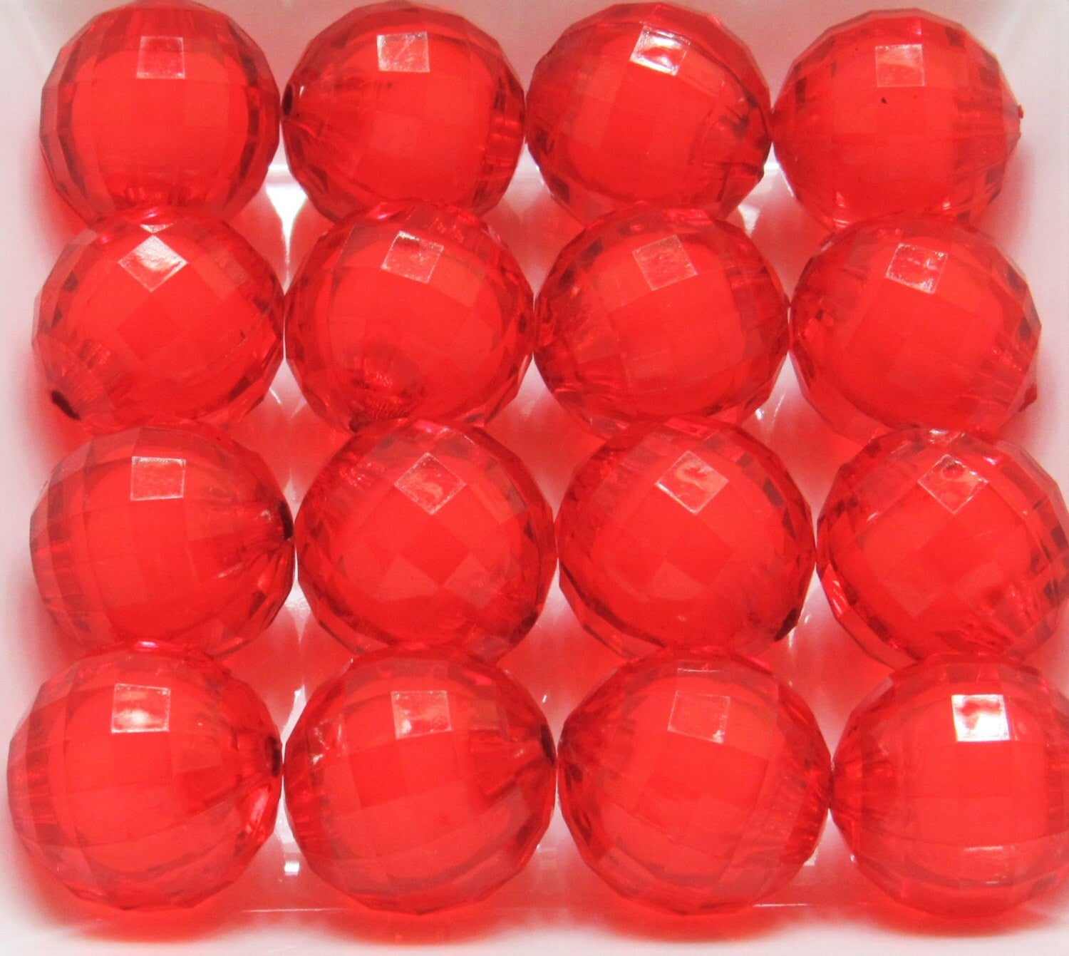 20mm Red Bead In A Bead, 20mm Bubblegum Beads, Faceted Chunky Bead, Transparent Bead In A Bead, Chunky Necklace Supply Bead, DIY Bead Supply