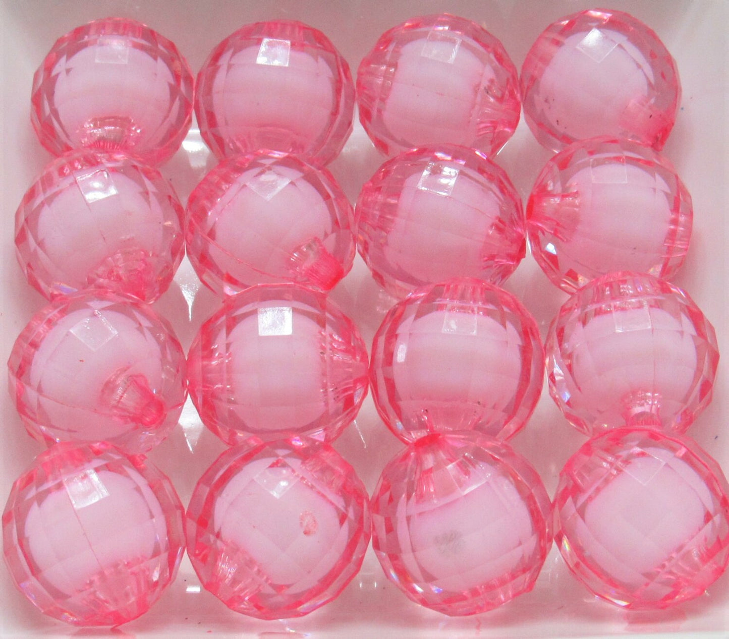 20mm Pink Bead In A Bead, Bubblegum Beads, Faceted Chunky Beads, Transparent Bubblegum Bead, Chunky Necklace Supply Bead, Jewelry Bead