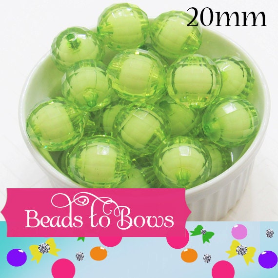 20mm Lime Bead In A Bead, Bubblegum Beads, Faceted Chunky Beads, Transparent Bubblegum Bead, Chunky Necklace Supply Bead, Jewelry Bead