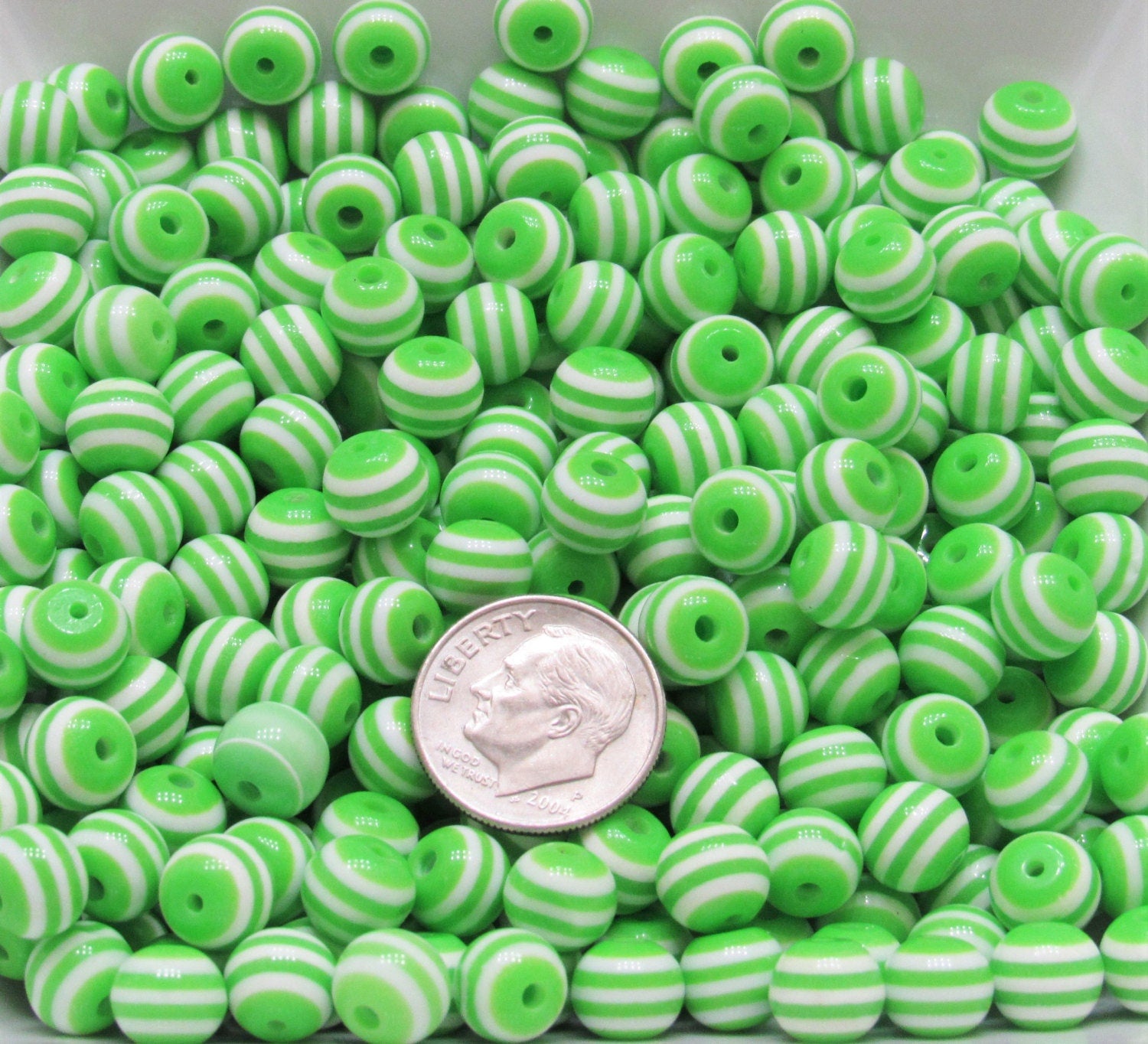 8mm Green Bubblegum Striped Beads, Striped 8mm Bubblegum Beads, Chunky Gumball Beads, Bubblegum Necklace Supply Bead, Chunky Gumball Bead