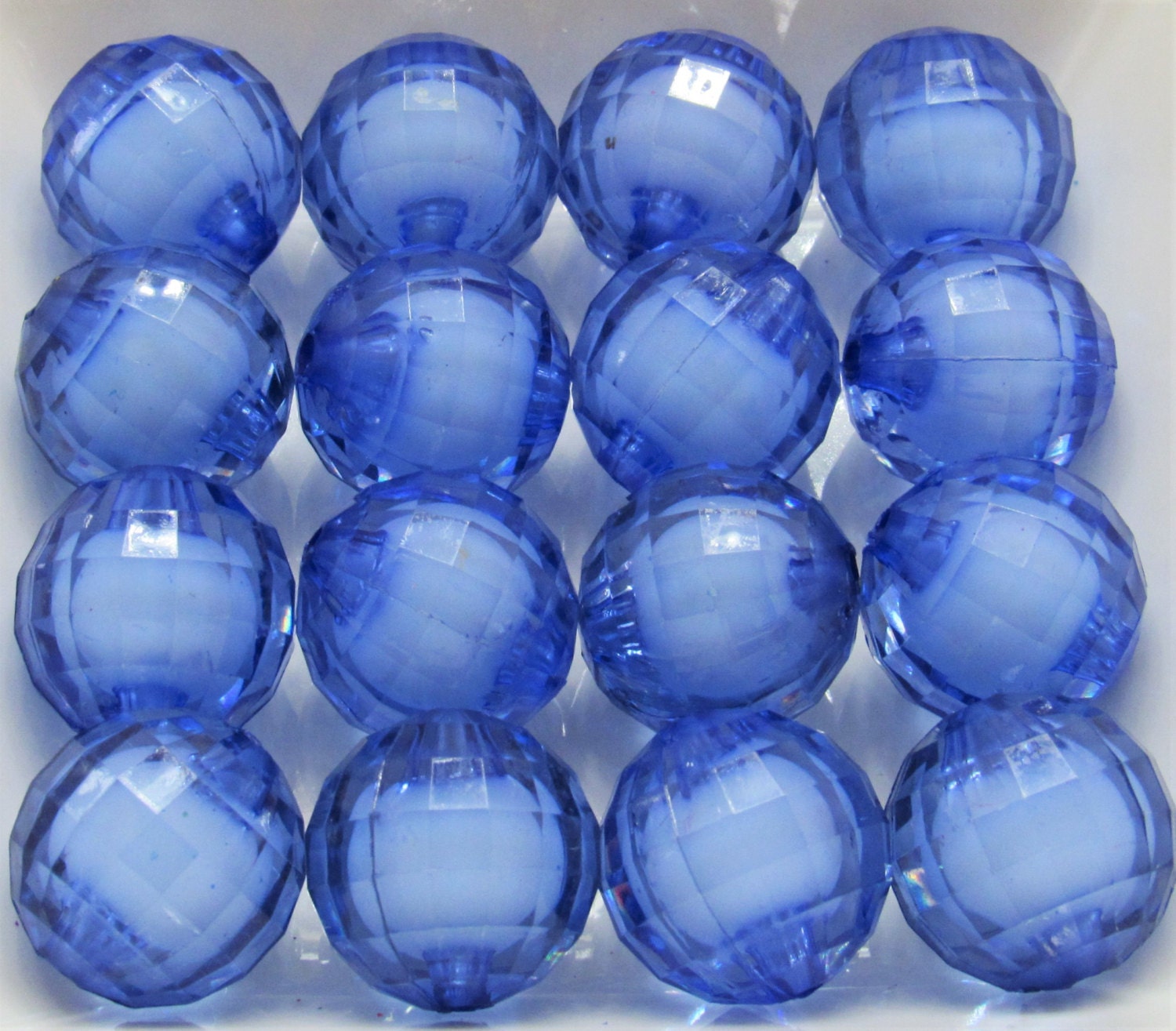 20mm Blue Bead In A Bead, Bubblegum Beads, Faceted Chunky Beads, Transparent Bubblegum Bead, Chunky Necklace Supply Bead, Jewelry Bead