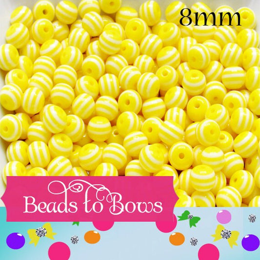 8mm Yellow Bubblegum Striped Beads, Striped 8mm Bubblegum Beads, Chunky Gumball Beads, Bubblegum Necklace Supply Bead, Chunky Gumball Bead