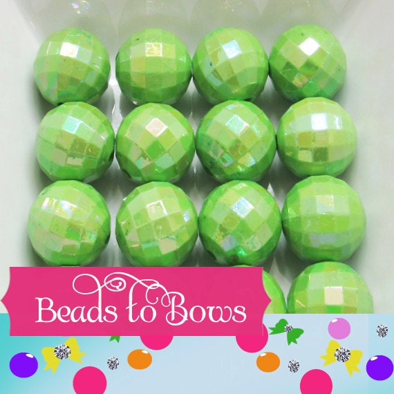 20mm Lime AB Faceted Bubblegum Beads, Chunky Gumball Beads, Chunky Round Acrylic Beads, Chunky Bead Supply, Bubblegum Necklace Supply Beads