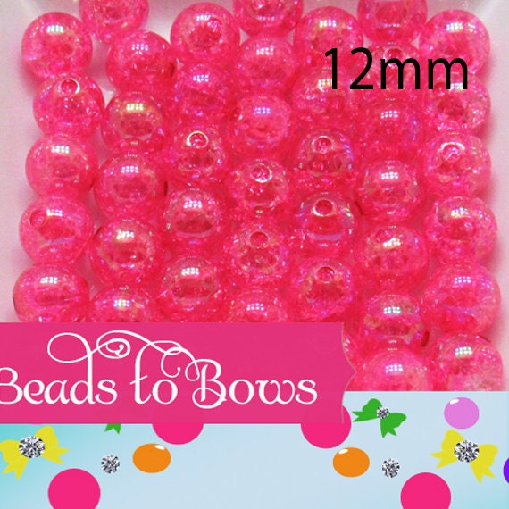 12mm AB Hot Pink Crackle Bubblegum Beads, Gumball Beads, Chunky Necklace Bead Supply, Bubblegum Beads, Crackle Beads, Bead Supply