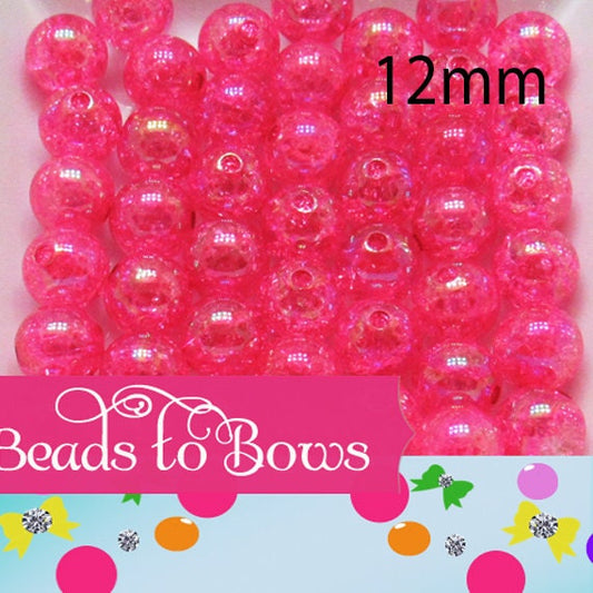 12mm AB Hot Pink Crackle Bubblegum Beads, Gumball Beads, Chunky Necklace Bead Supply, Bubblegum Beads, Crackle Beads, Bead Supply