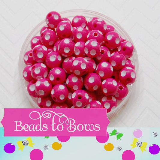 12mm Polka Dot Hot Pink Bubblegum beads QTY 10,20,30, Polka Dot Beads, Chunky Gumball Beads, Chunky Beads, Bubblegum Necklace Beads