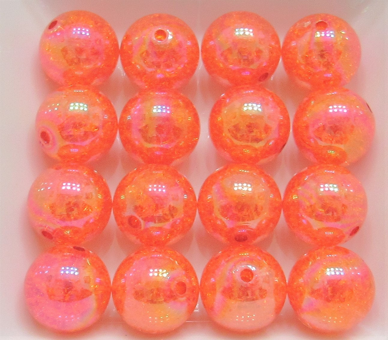 New Bubblegum AB 20mm Orange Crackle Beads, Chunky Transparent AB Crackle Beads, Acrylic Round Gumball Crackle Beads Bubblegum Crackle