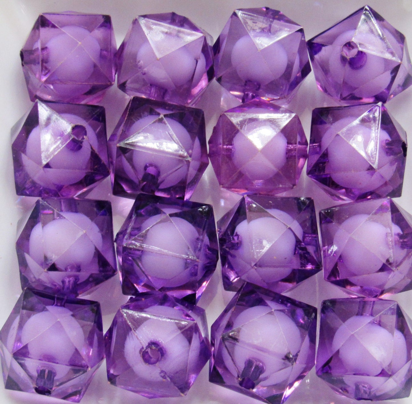 Purple 20mm Transparent Faceted Beads, Bead In A Bead Bubblegum Bead, Chunky Transparent Beads, Chunky Bead Bubblegum Bead