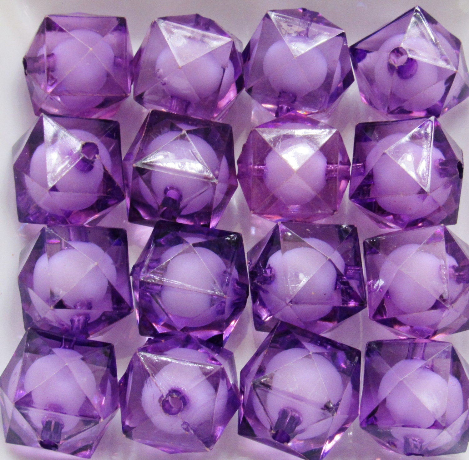 Purple 20mm Transparent Faceted Beads, Bead In A Bead Bubblegum Bead, Chunky Transparent Beads, Chunky Bead Bubblegum Bead