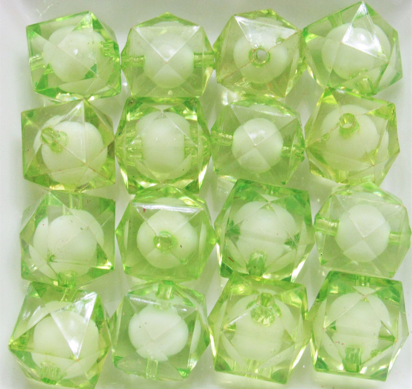Light Green 20mm Faceted Beads, Bead In A Bead Bubblegum Bead, Chunky Faceted Transparent Beads, Chunky Bead Bubblegum Bead