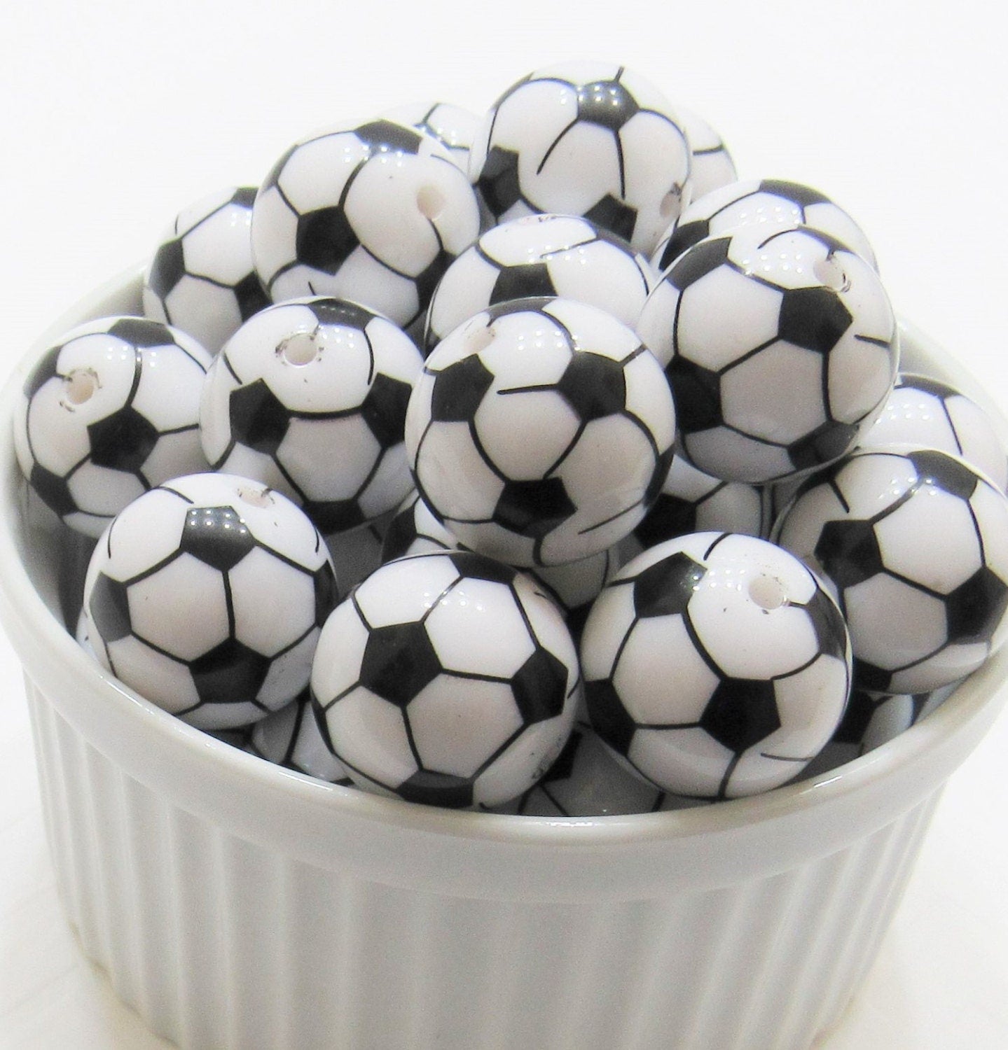 20mm Soccer Ball Beads, Black and White Soccer Beads, Bubblegum Soccer Ball Beads, Chunky Necklace Supply Bead, Soccer Mom Sports Bead