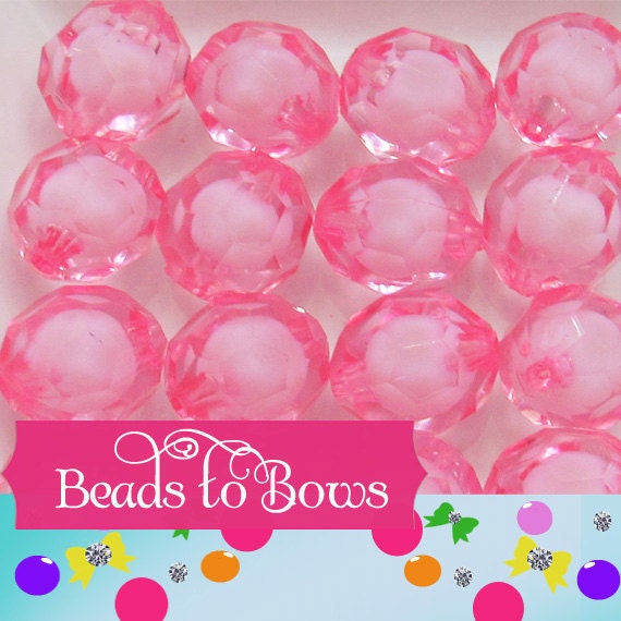 20mm Light Pink Hexagon Beads, Bead in a Bead, Bubblegum Gumball Bead, Chunky Faceted BlueTransparent Beads, Chunky Bead